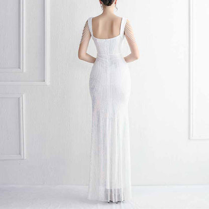 Women's Sexy Bodycon Sequin Gown Evening Dress with Slit