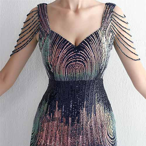 Women's Sexy Bodycon Sequin Gown Evening Dress with Slit