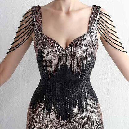 Women's Sexy Bodycon Sequin Gown Evening Dress with Slit