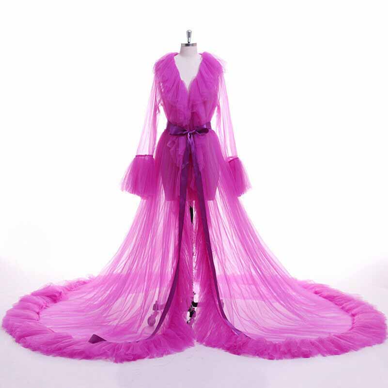 Perspective Sheer Long Robe Puffy Tulle Robe Sheer for Maternity Photoshoot