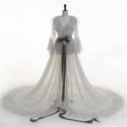 Perspective Sheer Long Robe Puffy Tulle Robe Sheer for Maternity
