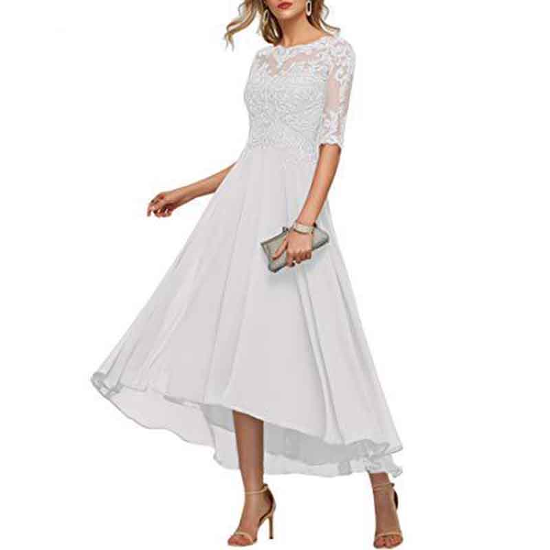 Women's Floral Lace 2/3 Sleeves Bridesmaid Dress Formal Maxi Dress