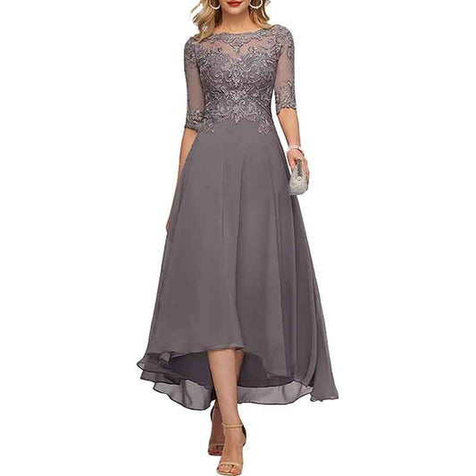 Women's Floral Lace 2/3 Sleeves Bridesmaid Dress Formal Maxi Dress