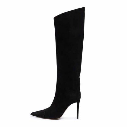 Women pearlite layer pointed toe over knee heeled boots