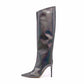 Women pearlite layer pointed toe over knee heeled boots