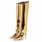 Women pearlite layer pointed toe over knee heeled boots