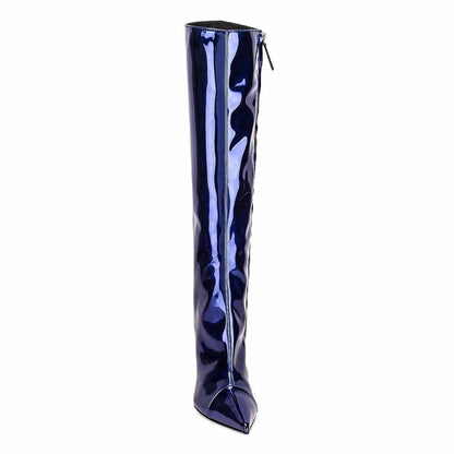 Women pearlite layer pointed toe over knee heeled boots
