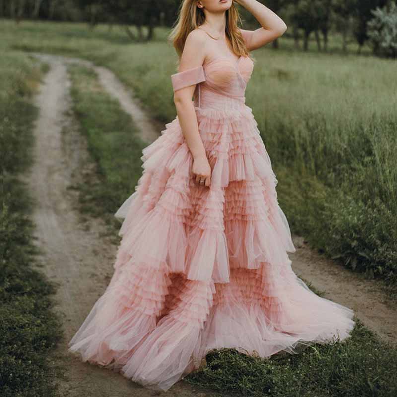 Flare Ruffles Flare Ruffles Tulle Robe Maternity Gown Long Sheer Off Shoulder Dressi ...