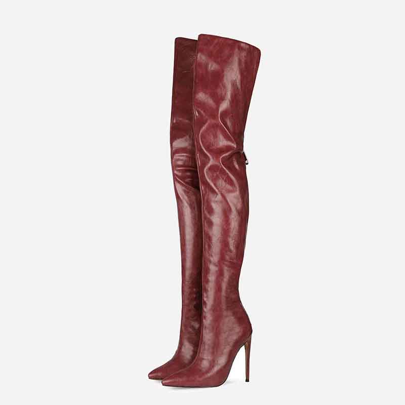 Sharp Leather Knee-high Boots Colors Over Knee Boot