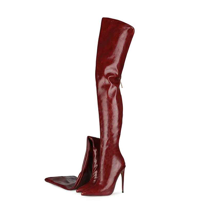 Sharp Leather Knee-high Boots Colors Over Knee Boot