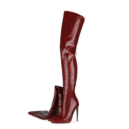 Sharp Leather Knee-high Boots Colors Over Knee Boot