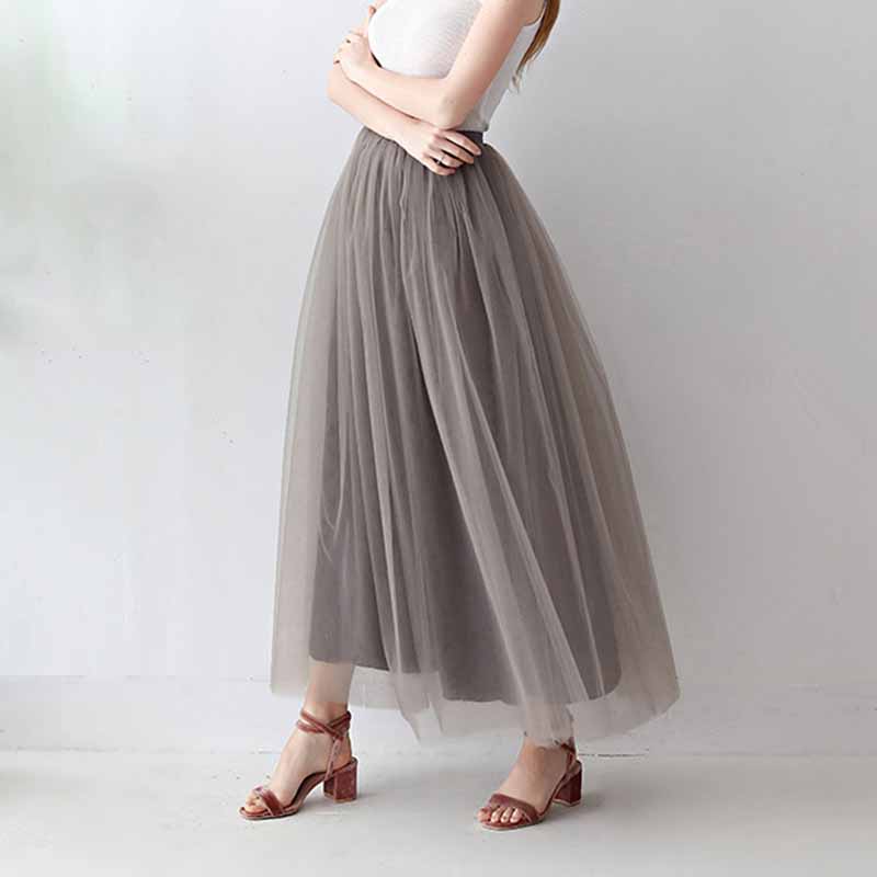 Women Long Elastic Pleated Maxi Chiffon Long Tutu Skirt 6 Layers Tulle