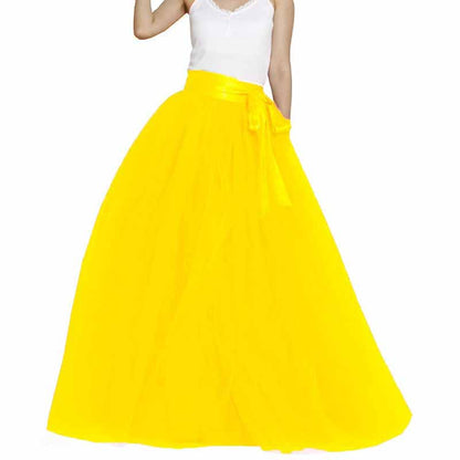 Women Long Elastic Pleated Maxi Chiffon Long Tutu Skirt 6 Layers Tulle