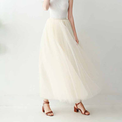 Women Long Elastic Pleated Maxi Chiffon Long Tutu Skirt 6 Layers Tulle