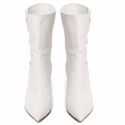 Women's White Ankle Boots Closed Pointed Toe Stilettos Dress Booties