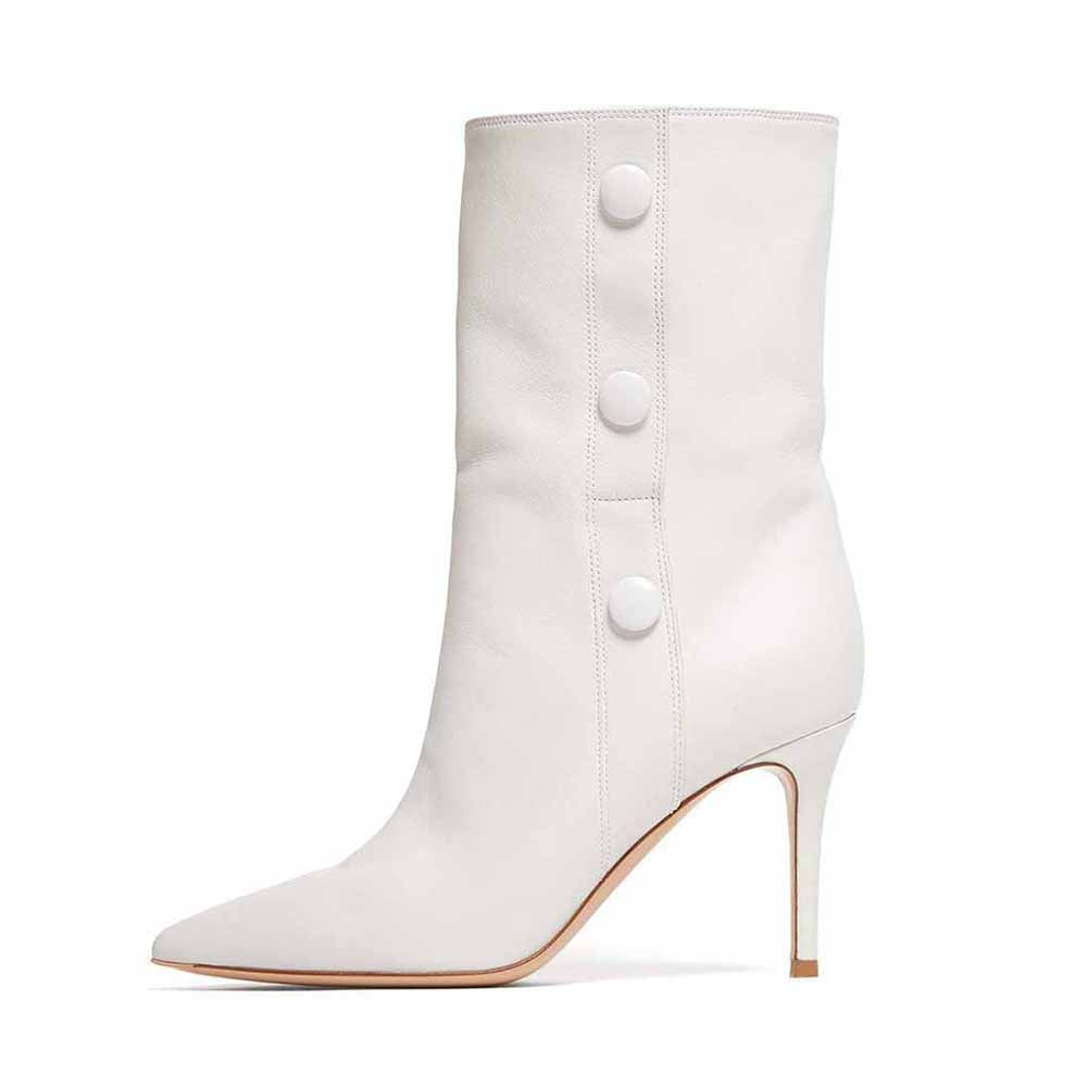 Women's White Ankle Boots Closed Pointed Toe Stilettos Dress Booties