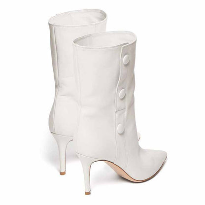 Women's White Ankle Boots Closed Pointed Toe Stilettos Dress Booties