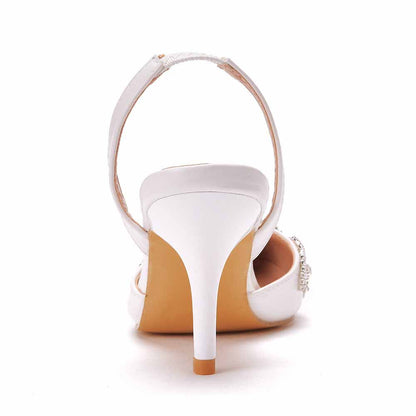 Pointed Toe Rhinestone Stiletto Pumps Middle Heel Bridal Wedding Shoes
