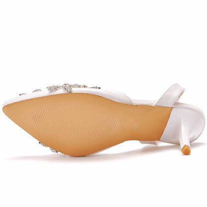 Pointed Toe Rhinestone Stiletto Pumps Middle Heel Bridal Wedding Shoes