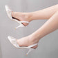 Pointed Toe Rhinestone Stiletto Pumps Middle Heel Bridal Wedding Shoes