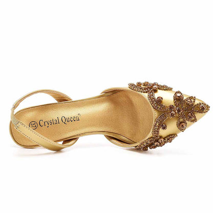Pointed Toe Rhinestone Stiletto Pumps Middle Heel Bridal Wedding Shoes