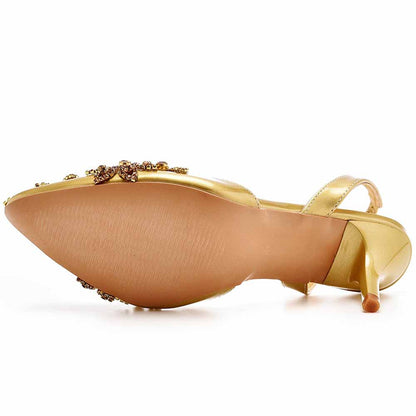 Pointed Toe Rhinestone Stiletto Pumps Middle Heel Bridal Wedding Shoes