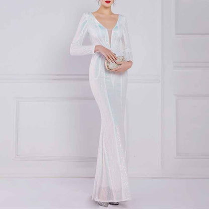 Women's Evening Dress Tight-Fitting Long Sleeve Sequin Formal Occasion Dress S-4XL