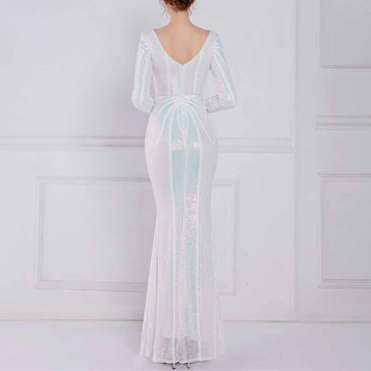 Women's Evening Dress Tight-Fitting Long Sleeve Sequin Formal Occasion Dress S-4XL