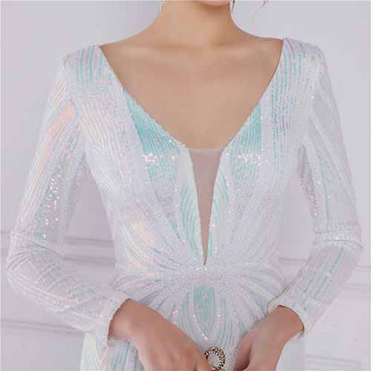 Women's Evening Dress Tight-Fitting Long Sleeve Sequin Formal Occasion Dress S-4XL
