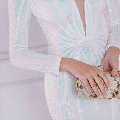 Women's Evening Dress Tight-Fitting Long Sleeve Sequin Formal Occasion Dress S-4XL