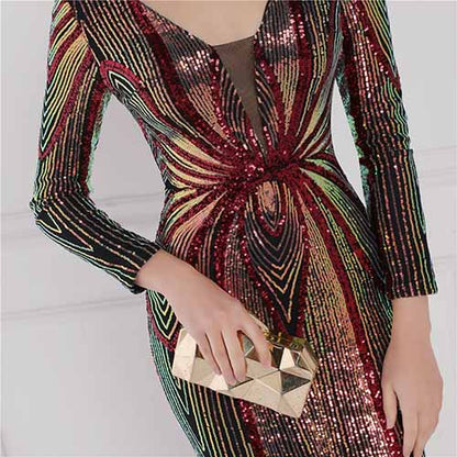 Women's Evening Dress Tight-Fitting Long Sleeve Sequin Formal Occasion Dress S-4XL