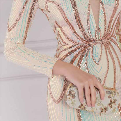 Women's Evening Dress Tight-Fitting Long Sleeve Sequin Formal Occasion Dress S-4XL