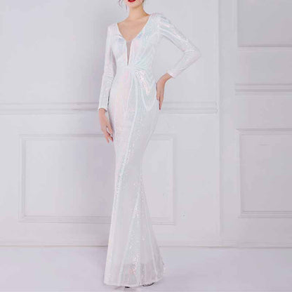 Women's Evening Dress Tight-Fitting Long Sleeve Sequin Formal Occasion Dress S-4XL