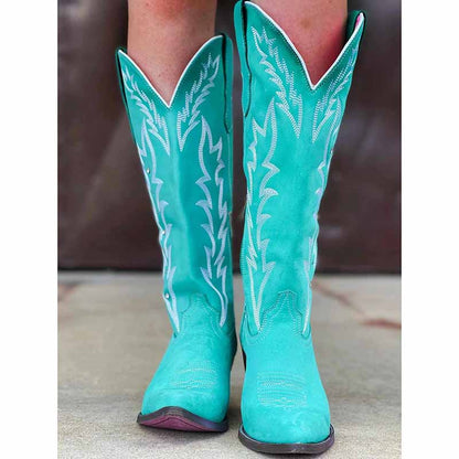 Women's Boots Cowboy Boots Mid Calf Boots Floral Embroidery Bootie