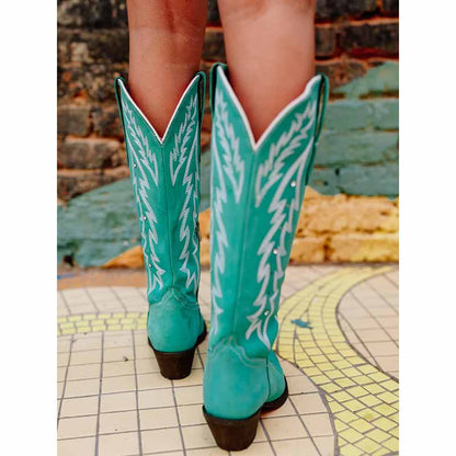 Women's Boots Cowboy Boots Mid Calf Boots Floral Embroidery Bootie