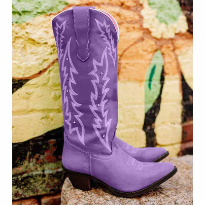 Women's Boots Cowboy Boots Mid Calf Boots Floral Embroidery Bootie