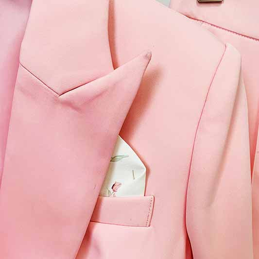 Long Sleeves Pink Blazer Pantsuits Two Piece Pantsuit Flare Trousers Set