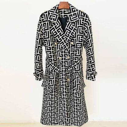 Women's Geometric Trench Coats Monogrammed Trench Coat In Black