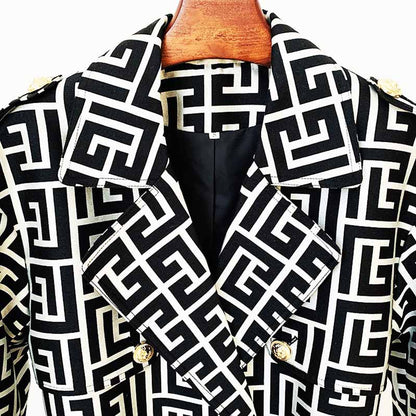 Women's Geometric Trench Coats Monogrammed Trench Coat In Black