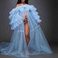 Women's Tulle Robe for Materinty Photoshoot Off-the-shoulder Long Sleeves Sweep