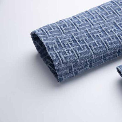 Women's Double Breasted Lion Buttons Belted Soft Denim Blazer Jacket