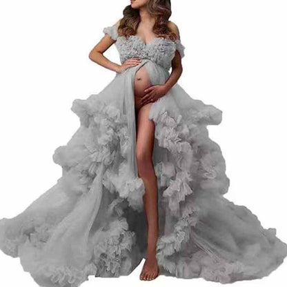 Ladies Gown Sheer Long Robe Puffy Tulle Robe Sheer for Maternity Dress
