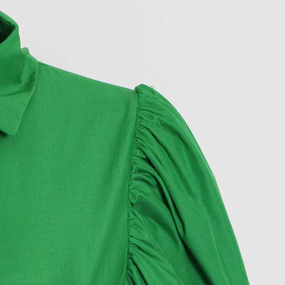 Women Bubble Sleeve Waistband Shirt Top