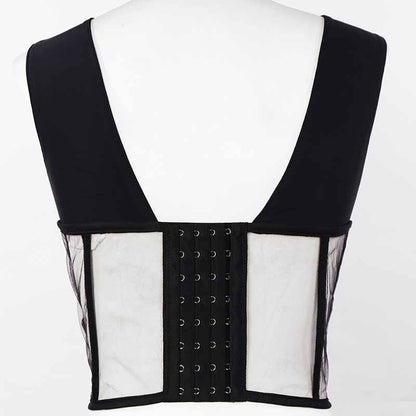 Black Mesh Embellished Beaded Jewelled Bra Crop Top
