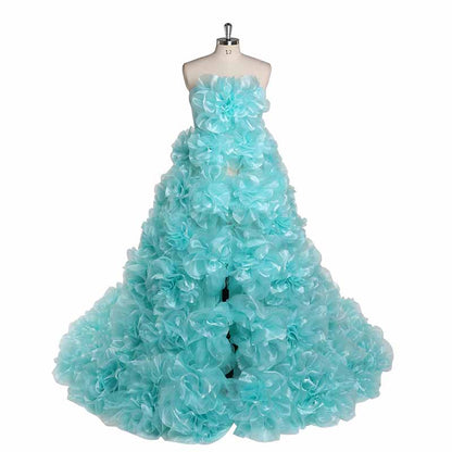 Maternity Mesh Flower Maternity Dress Split Front Gown