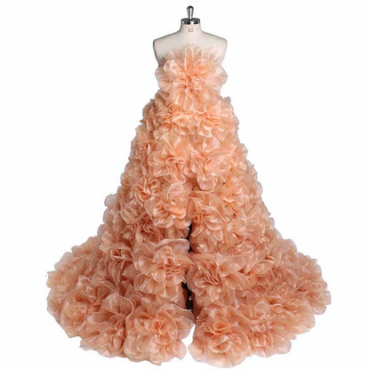 Maternity Mesh Flower Maternity Dress Split Front Gown