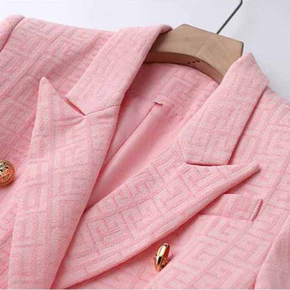 Women's Double Breasted Lion Buttons Pink Blazer Jacket