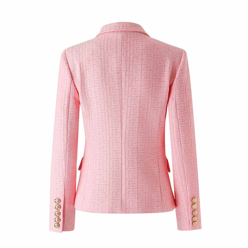 Women's Double Breasted Lion Buttons Pink Blazer Jacket