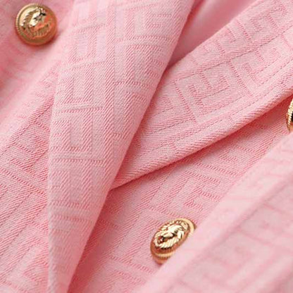 Women's Double Breasted Lion Buttons Pink Blazer Jacket