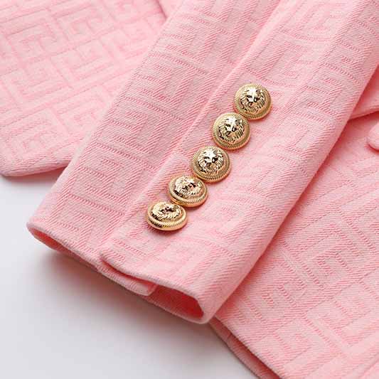 Women's Double Breasted Lion Buttons Pink Blazer Jacket